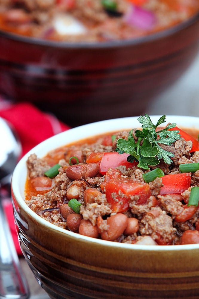 Healthy turkey chili in a bowl - premier fitness camp recipes
