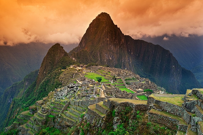 View of the Lost Incan City of Machu Picchu near Cusco Peru. ** Note: Slight blurriness, best at smaller sizes