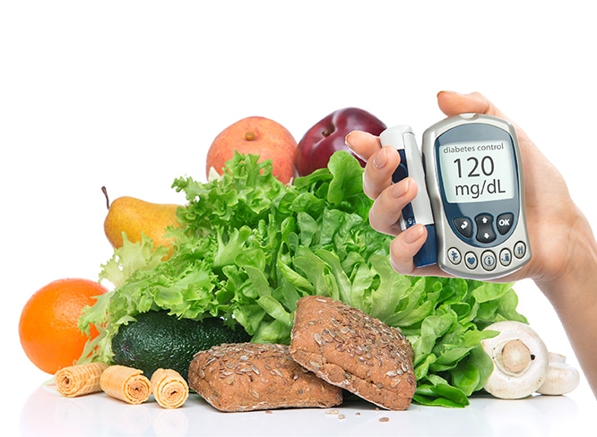 healthy snacks and blood sugar monitor
