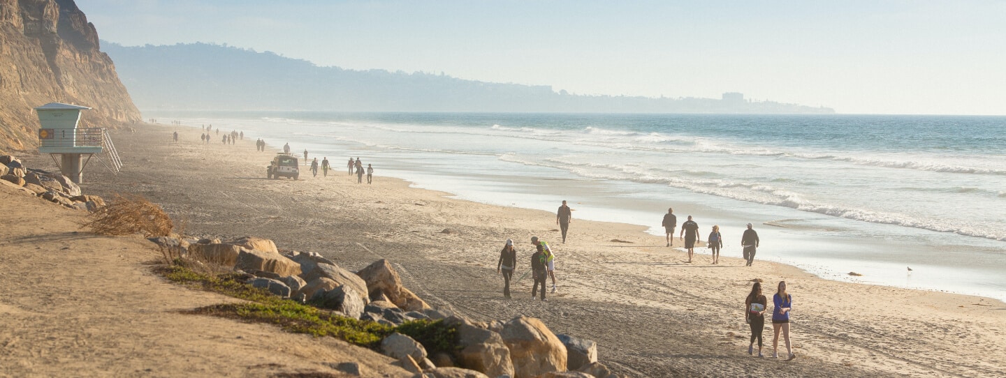 People walking along the beach in San Diego